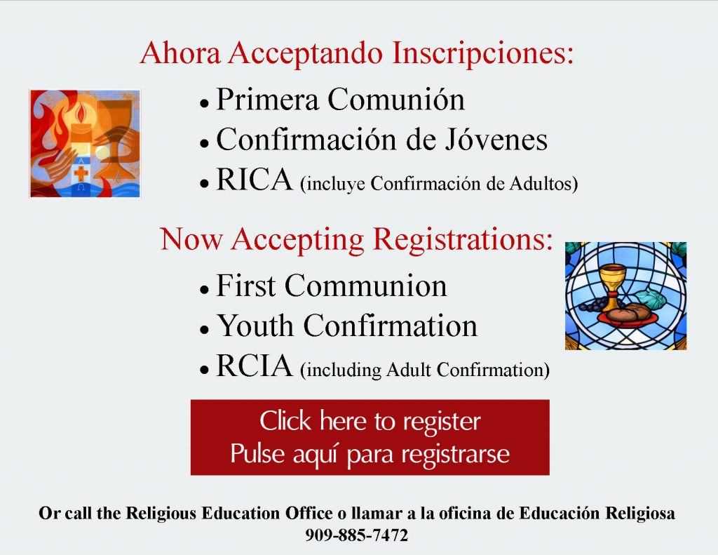 Click here to register for First Communion, Youth Confirmation or RCIA