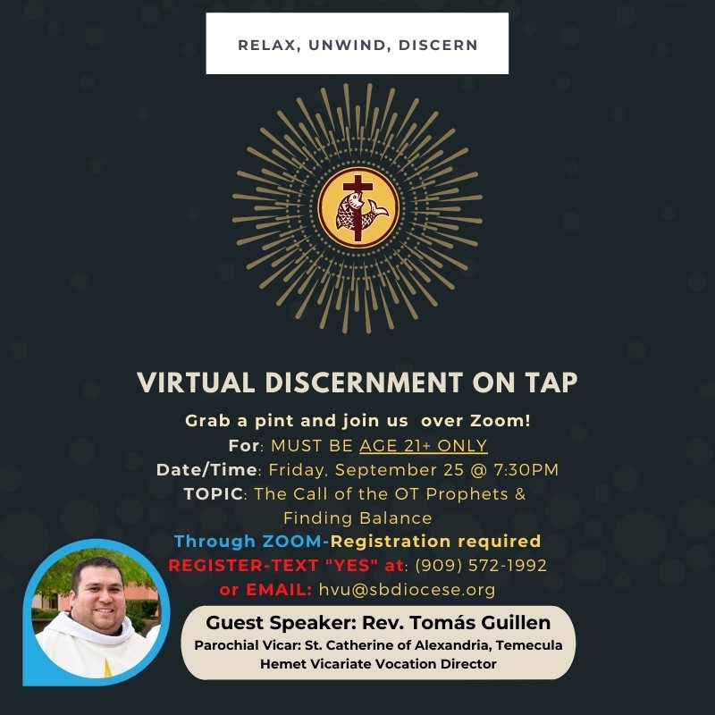Virtual discernment on tap Sept. 25 at 7:30 p.m. via zoom. Email hvu@sbdiocese.org for info